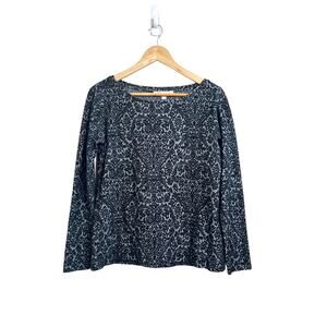 LOFT Women’s Black Floral Jacquard Long Sleeve Blouse Medium Workwear Casual